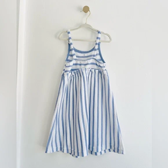 Vince Camuto Kids Dress in Blue and White Stripes with Button Accents | Girls 5 - Picture 3 of 7